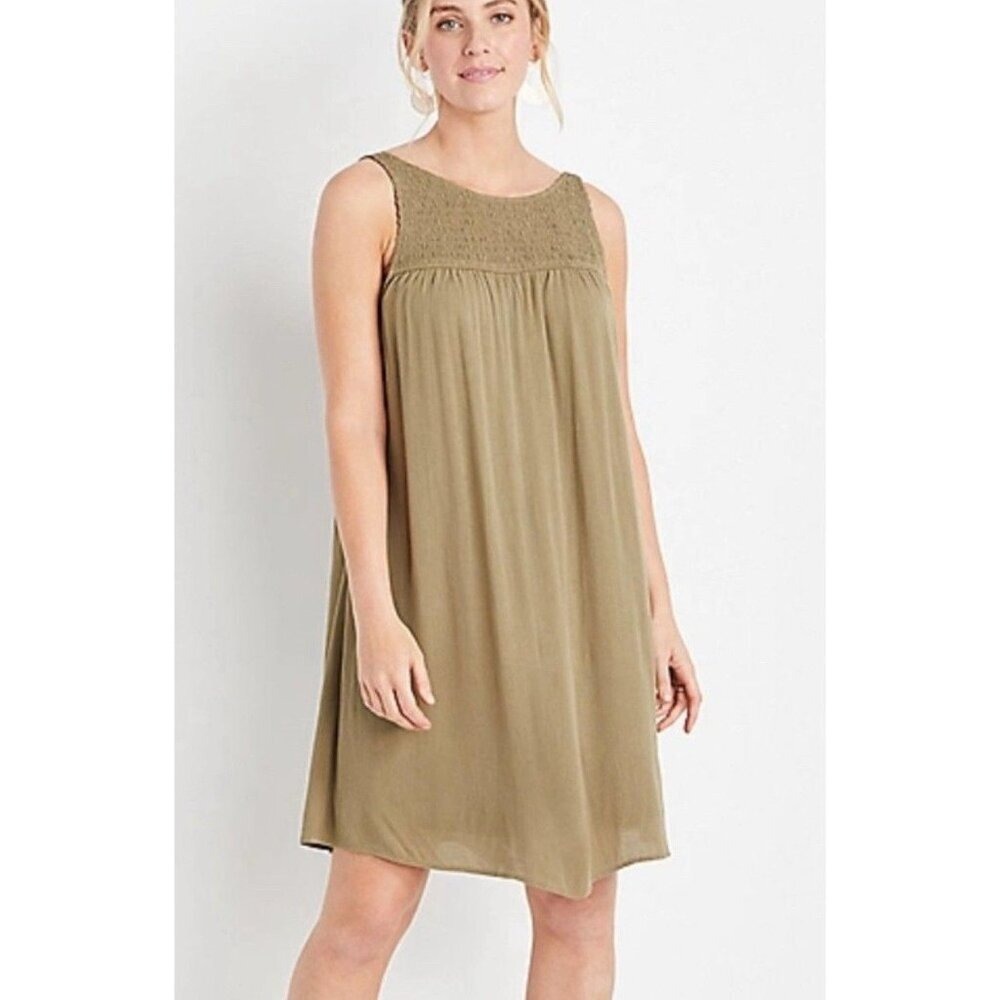 Maurices Womens Olive Green Smocked Neck Tank Dress Size XS Rayon‎ Blend